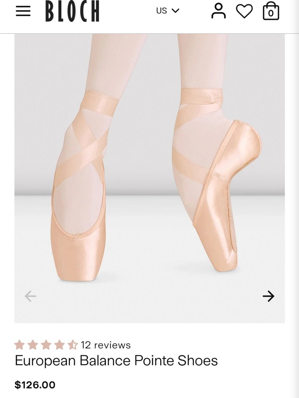BLOCH European Balance Pointe Shoes | Pink Satin | Size 4.5 3X | Ballet